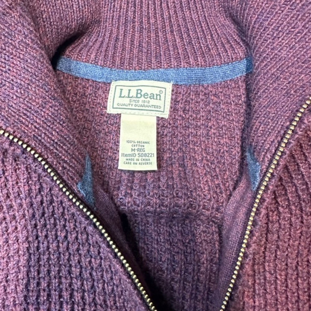 LL Bean Men's Organic Cotton‎ Full Zip Sweater Purple Medium Regular 508221 - Picture 4 of 10